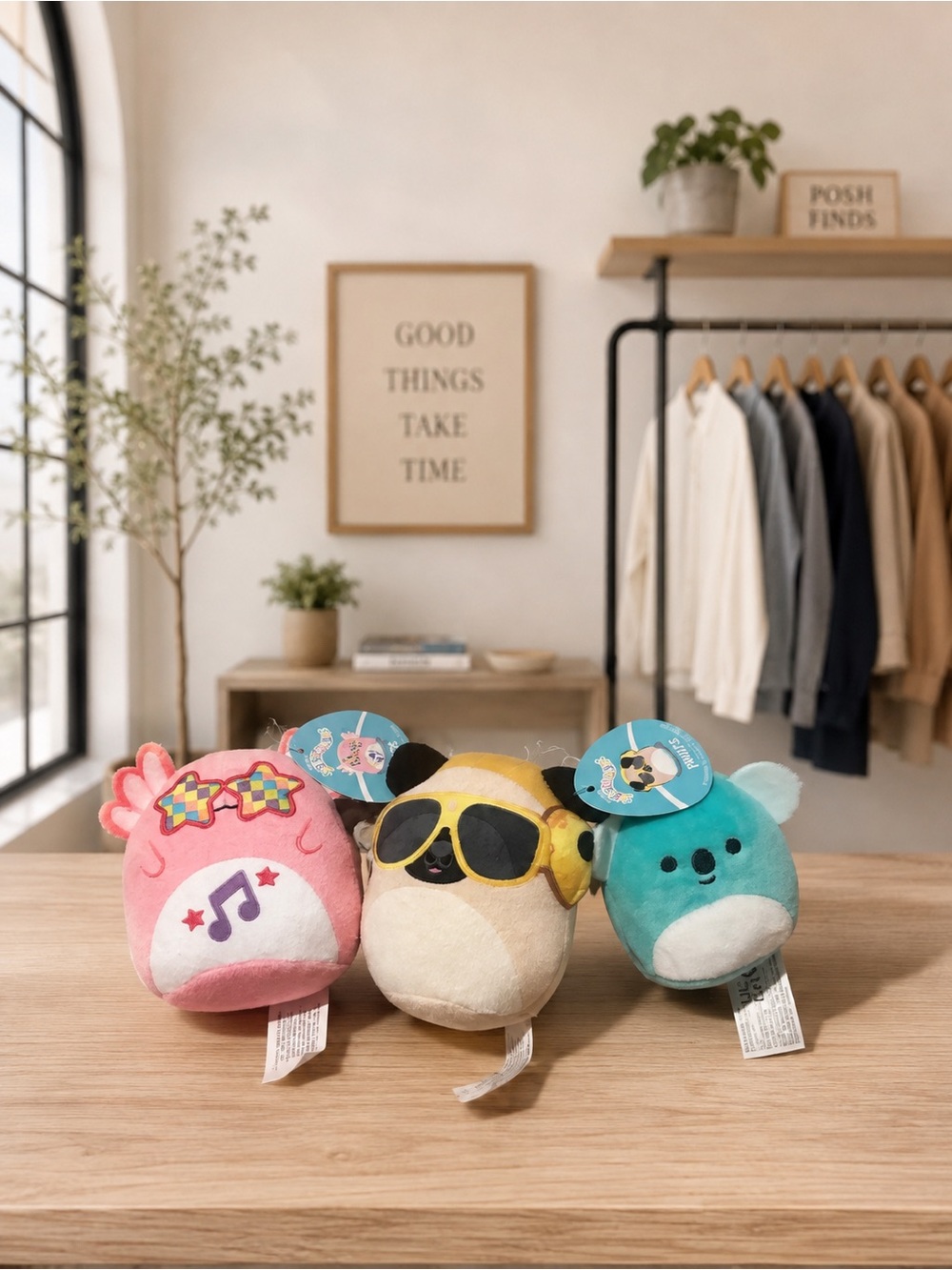 Squishmallows Pink, Yellow & Teal Mini Plush Trio